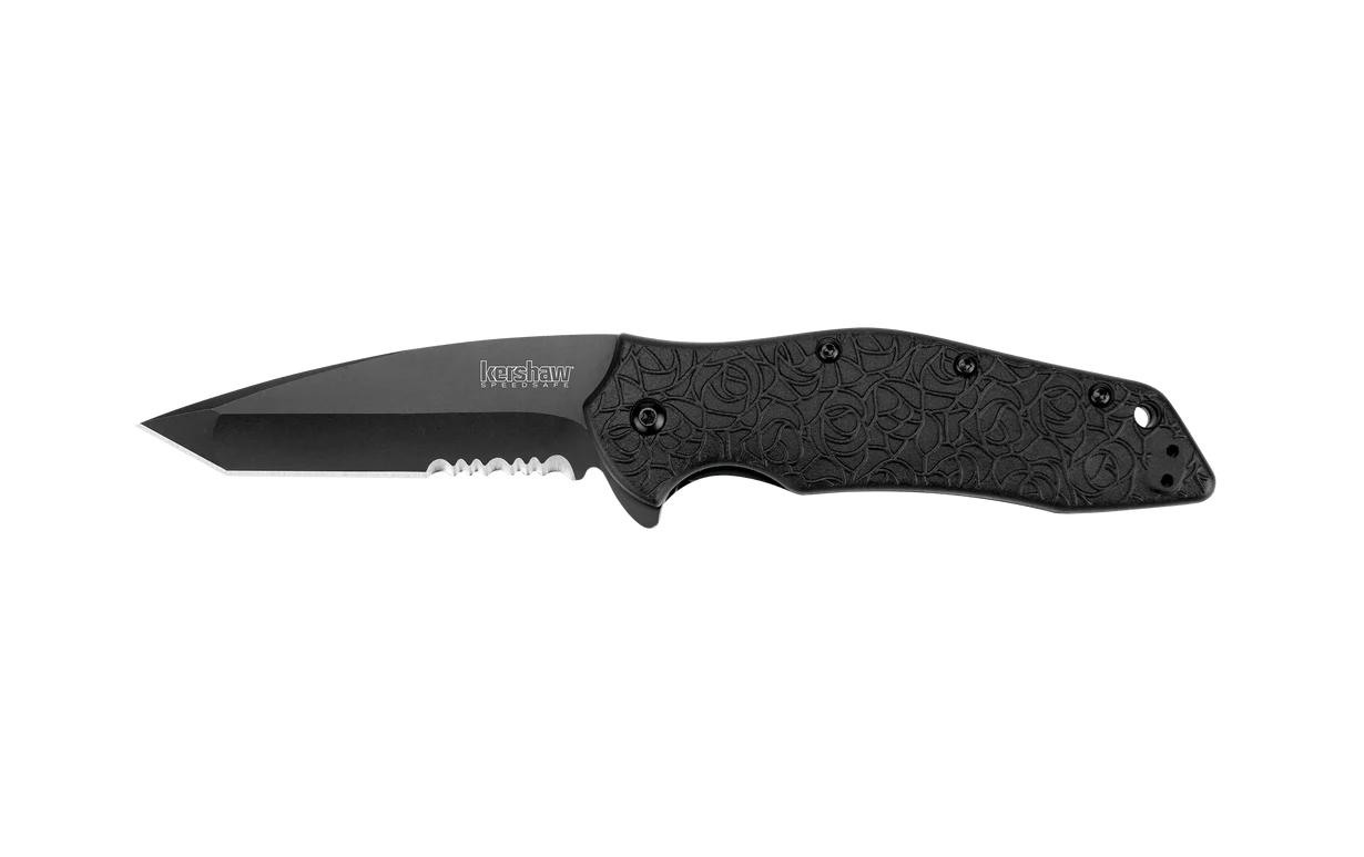 Kershaw Kuro Tanto - Black Serrated Pocket Knife 80mm