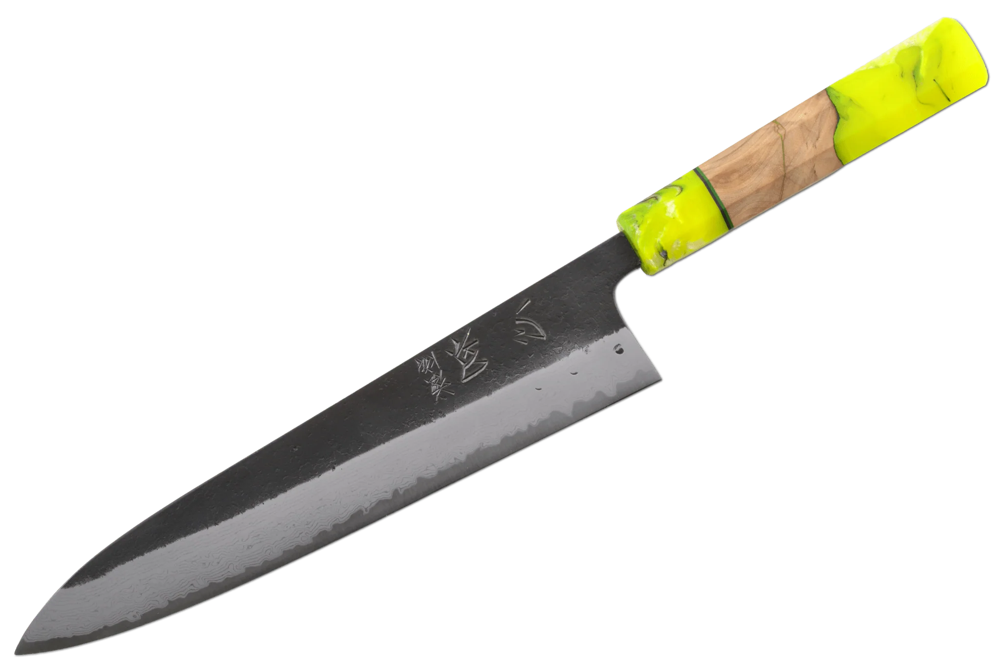 Shinkiro Custom (Takahiro Nihei) AOS Damascus Kurouchi Gyuto 240mm
